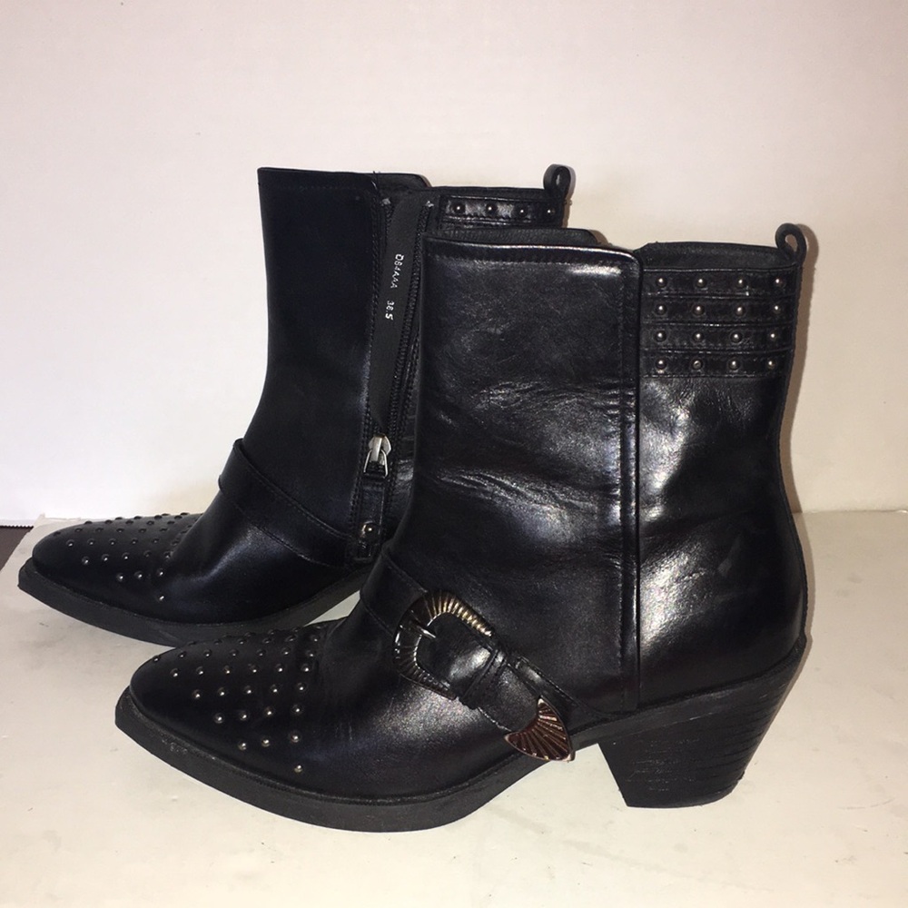 Geox Italian Leather Black Studded Ankle Boots